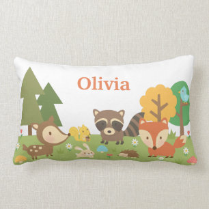 Cute Woodland Forest Animals Kids Room Decor Lumbar Cushion