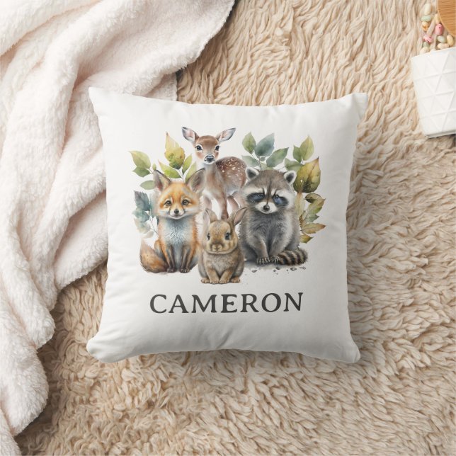 Cute Woodland Forest Animals Name Cushion (Blanket)