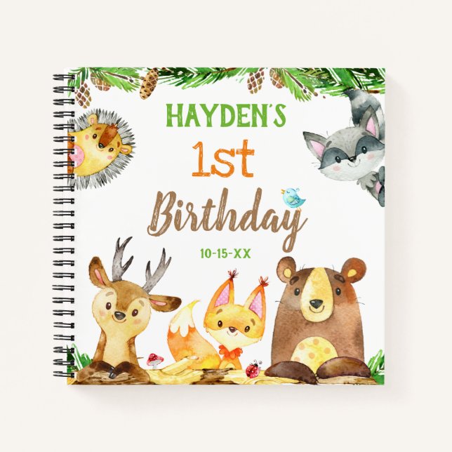 Cute Woodland Forest Animals Watercolor Guest Notebook (Front)