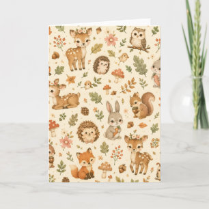 Cute Woodland Forest Animals Watercolor Pattern Card