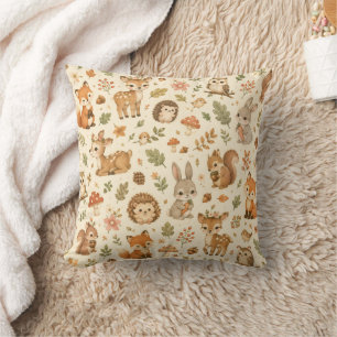 Cute Woodland Forest Animals Watercolor Pattern Cushion