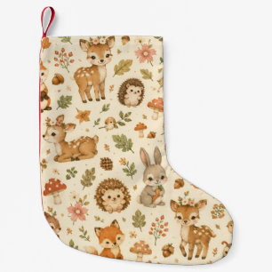 Cute Woodland Forest Animals Watercolor Pattern Small Christmas Stocking