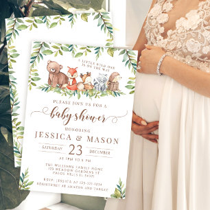 Cute woodland forest baby boy shower invitation