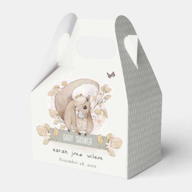 Cute Woodland Forest Floral Squirrel Baby Shower Favour Box (Front Side)