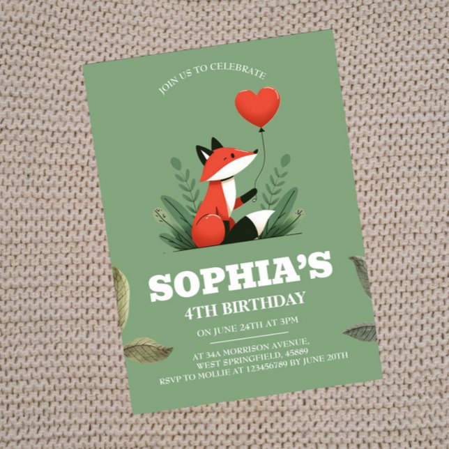 Cute Woodland Fox 4th Birthday Invitations (Creator Uploaded)