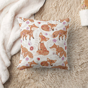 Cute Woodland Fox and Botanicals Cushion