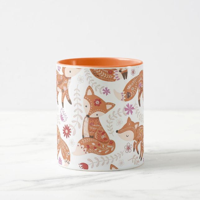 Cute Woodland Fox and Botanicals Mug (Center)