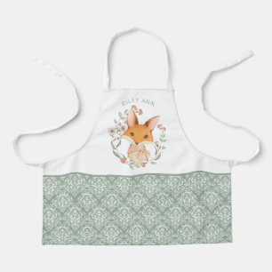 Cute Woodland Fox and Damask Pattern with Name Apron
