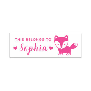 Cute Woodland Fox And Hearts Kids Personalised Self-inking Stamp