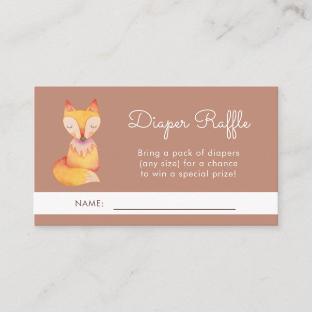 Cute Woodland Fox Baby Shower Diaper Raffle Card (Front)
