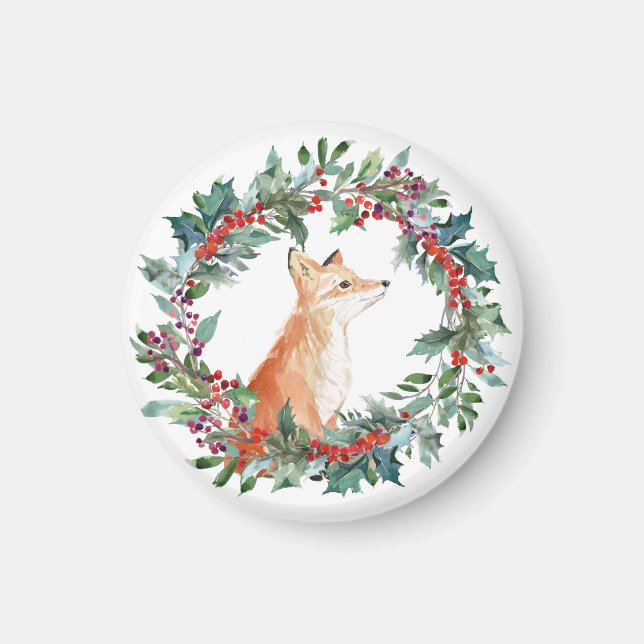 Cute Woodland Fox Christmas Magnet (Front)