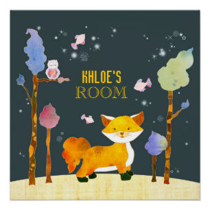 Cute Woodland Fox Customisable Kids' Room Posters