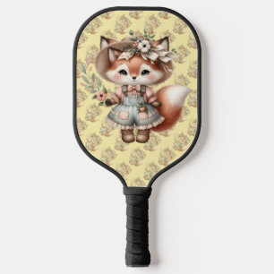 Cute Woodland Fox Girl Wearing Cottagecore Outfit Pickleball Paddle