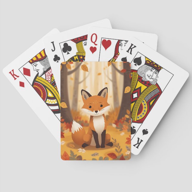 Cute Woodland Fox in Autumn Leaves Playing Cards (Back)