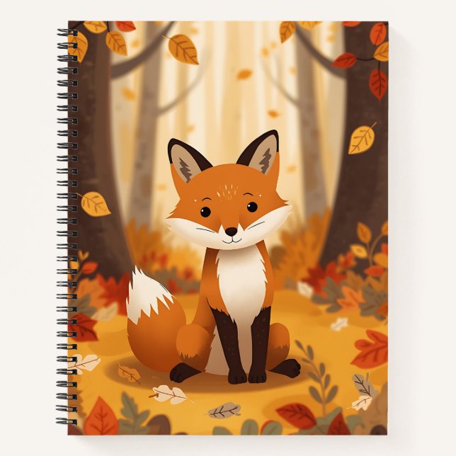 Cute Woodland Fox in Autumn Leaves Spiral Notebook (Front)