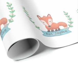 Cute Woodland Fox Kids Personalised Wrapping Paper