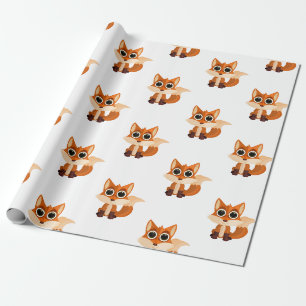 Cute Woodland Fox on White Background – Sweet Wrapping Paper