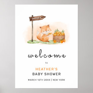 Cute Woodland Fox Orange Farm Baby Shower Welcome Poster