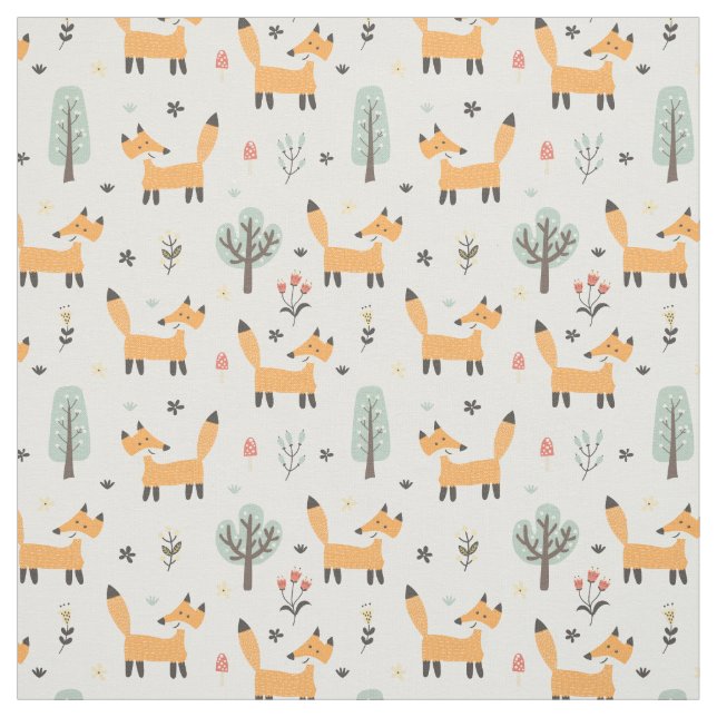 Cute Woodland Fox Pattern Fabric (Swatch)