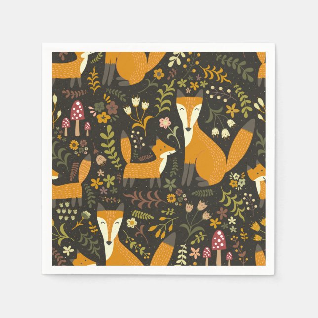 Cute Woodland Fox Pattern Napkin (Front)