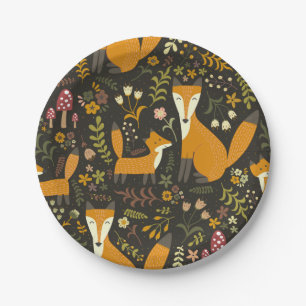 Cute Woodland Fox Pattern Paper Plate