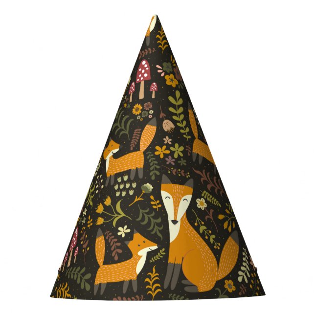 Cute Woodland Fox Pattern Party Hat (Front)