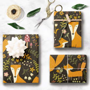 Cute Woodland Fox Pattern Wrapping Paper Sheet