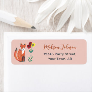 Cute Woodland Fox Pink Baby Shower Label Return Address Label