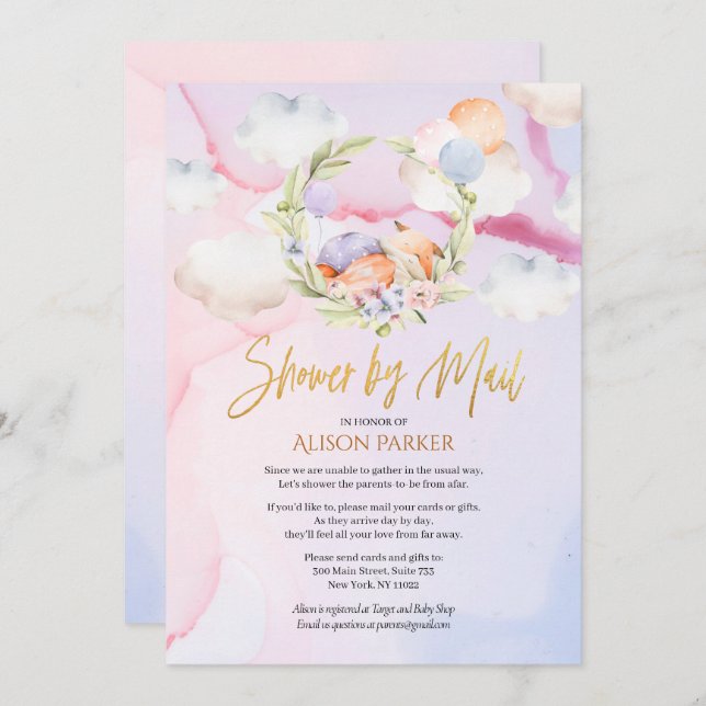 Cute Woodland Fox Pink Sky Baby Shower by Mail Invitation (Front/Back)