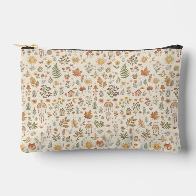 Cute Woodland Fox Sun Rainbow Seamless Pattern Accessory Pouch (Front)