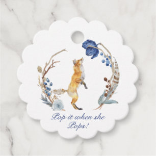 Cute Woodland Fox Watercolor Floral Baby Shower Favour Tags