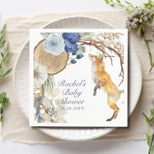 Cute Woodland Fox Watercolor Floral Baby Shower Napkin