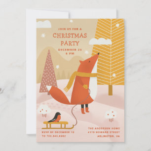 Cute Woodland Fox   Winter Forest Christmas Party Invitation