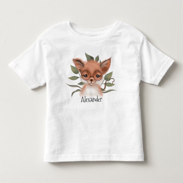 Cute Woodland Fox with Child's Name Toddler T-Shirt (Front)