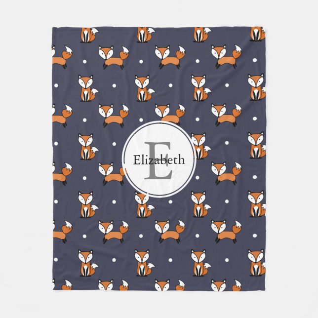 Cute Woodland Foxes Polka Dots Personalised Fleece Blanket (Front)