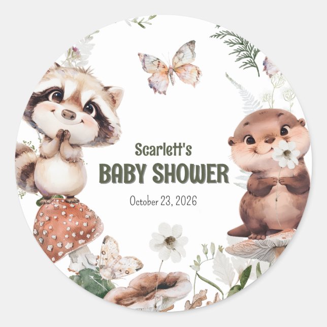 Cute Woodland Friends Baby Shower Classic Round Sticker (Front)