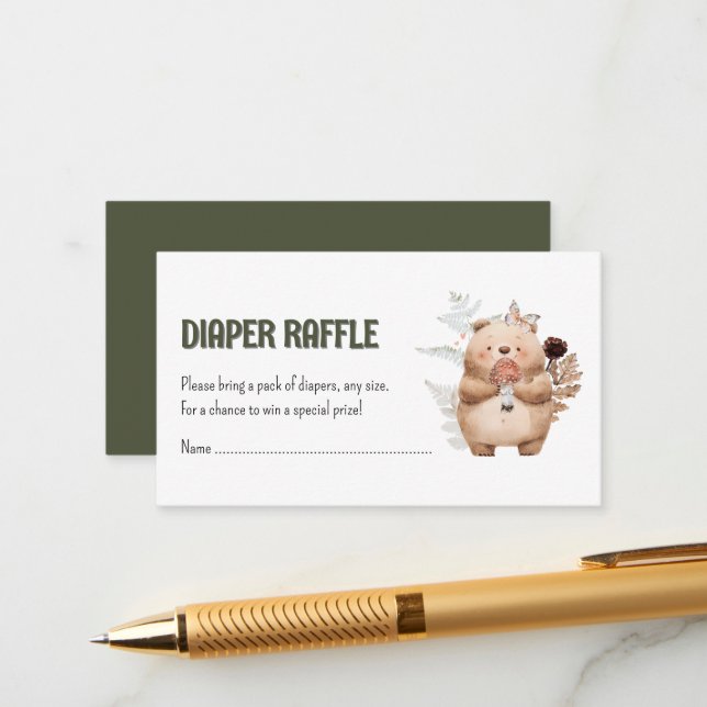Cute Woodland Friends Diaper Raffle Enclosure Card (Front/Back In Situ)