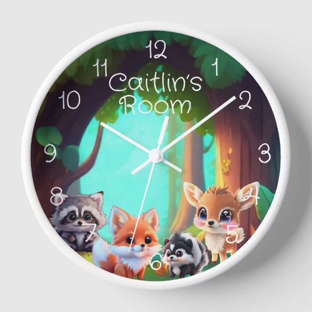 Cute Woodland friends fox skunk racoon deer Clock (Front)
