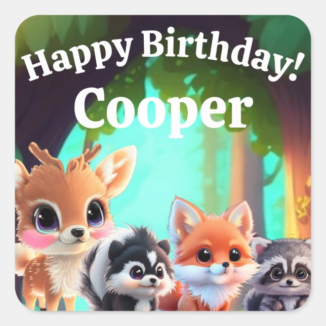 Cute Woodland friends fox skunk racoon deer Square Sticker (Front)