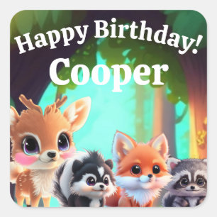 Cute Woodland friends fox skunk racoon deer Square Sticker