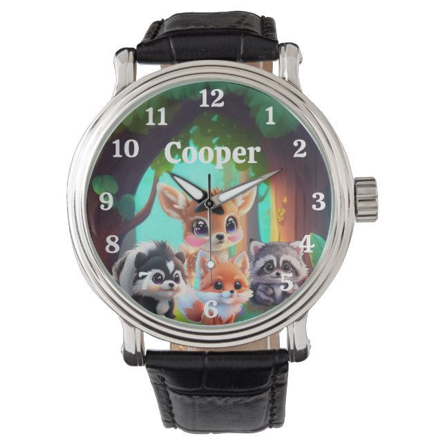 Cute Woodland friends fox skunk racoon deer Watch (Front)