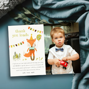 Cute Woodland Fun Party Fox Kids Birthday Photo Thank You Card