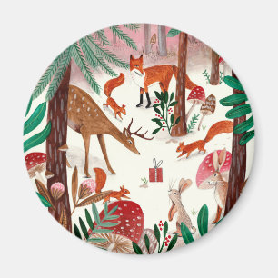 Cute Woodland green & pink woodland animals Forest Magnet