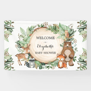 Cute Woodland Greenery Animals Baby Shower Welcome Banner