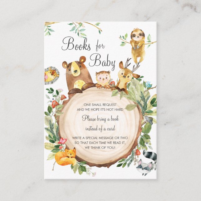 Cute Woodland Greenery Baby Shower Bring a Book Enclosure Card (Front)