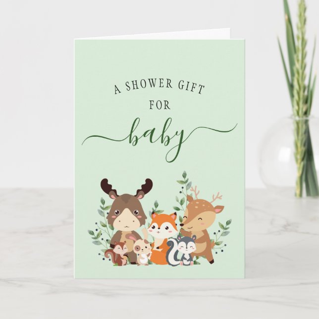 Cute Woodland Greenery Forest Animal A Shower Gift Card (Front)
