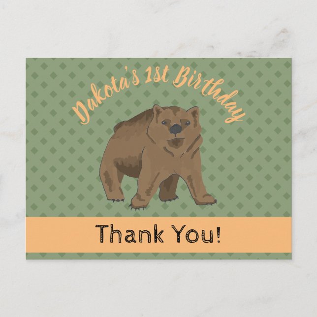 Cute Woodland Grizzly Bear Cub Thank You Postcard (Front)