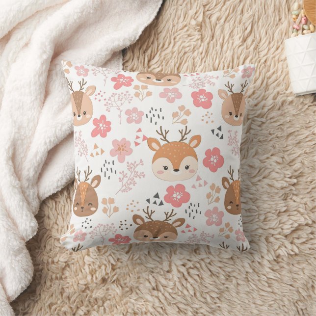 Cute Woodland Hedgehog and Flowers Cushion (Blanket)
