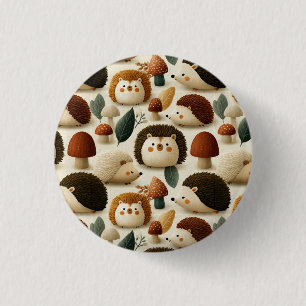 Cute Woodland Hedgehog and Mushroom Pattern 3 Cm Round Badge