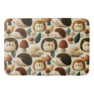 Cute Woodland Hedgehog and Mushroom Pattern Bath Mat